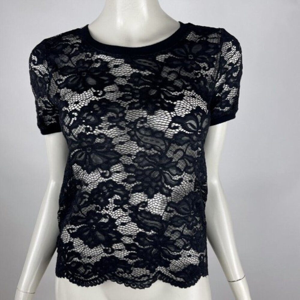 Loyd/Ford Floral Lace Shell Top Women‎ 6 Sheer Short Sleeve Short Sleeve Nylon